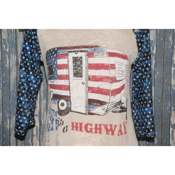 NWT SOUTHERN GRACE Burnout Tee T-Shirt Top Life is a Highway 3/4 Sleeve Size S P - Picture 2 of 8